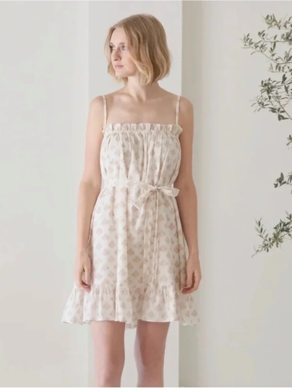 Laude the Label The Airy Mini Dress in Ivory Block Print